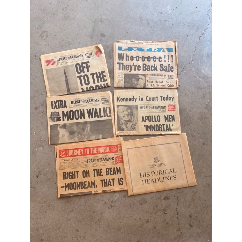 EXTRA FINAL Los Angeles Times WALK ON THE MOON 1969 Herald Examiner NEWSPAPERS=